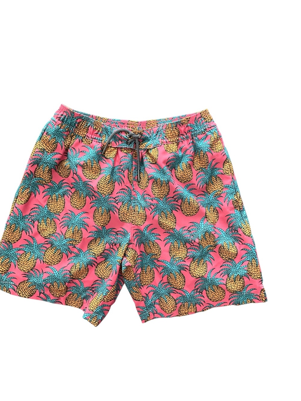 First Wave Pink Pineapple Swim Trunks with Teal Pineapple Leaves